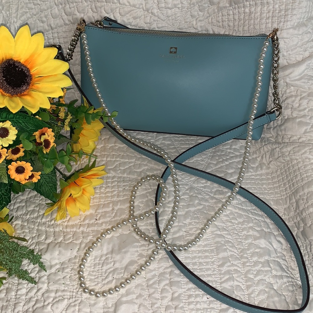 kate spade Blue Leather Crossbody with Pearl Strap